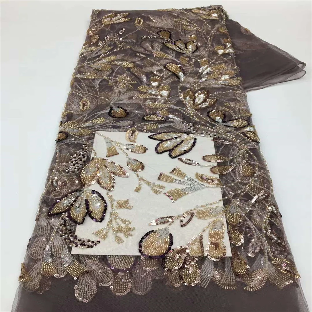 

2024 New African Nigerian French High Quality Hot Sale Lace Fabric With Sequins Beads Bride Party Wedding Embroiderg Dresses