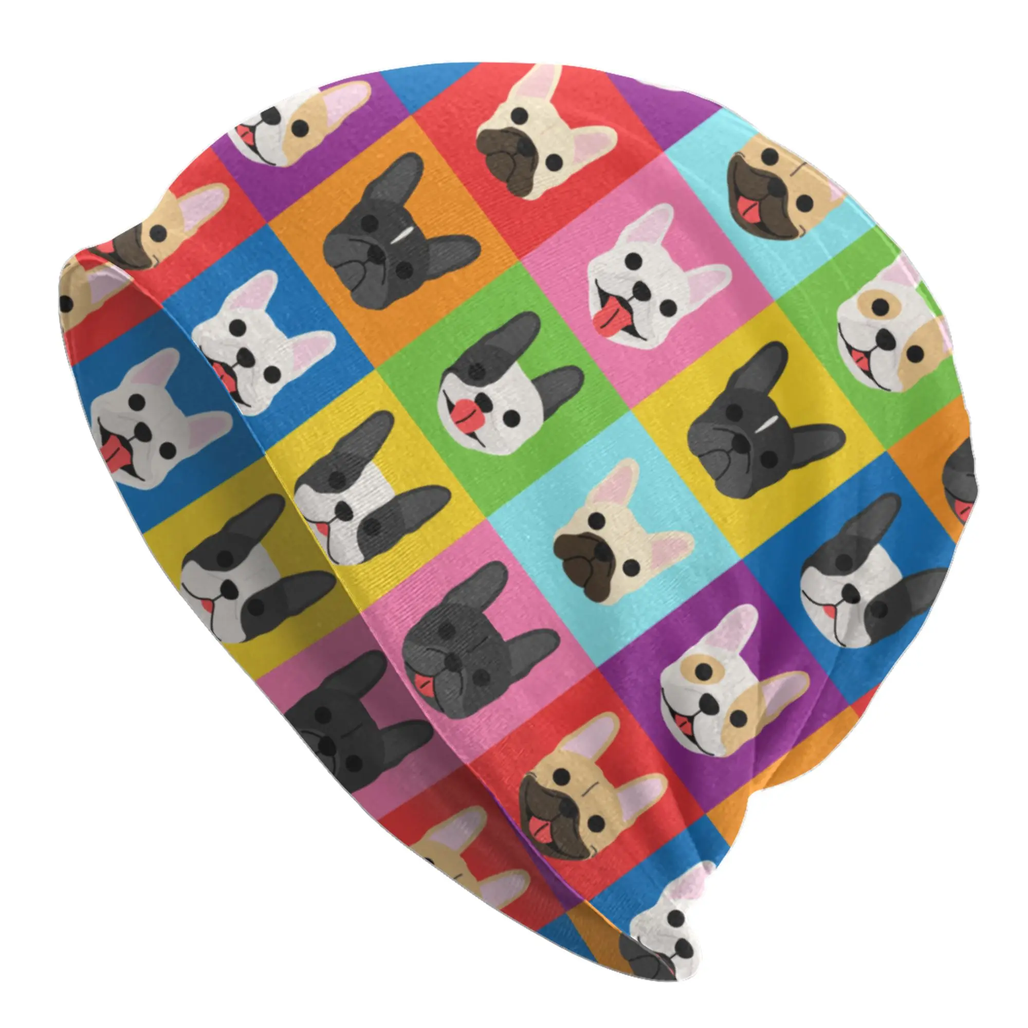 Pop Art Style French Bulldog Faces Skullies Beanies Caps Winter Warm Women Men Knit Hat Unisex Frenchies Dog Pet Gift Bonnet Hat