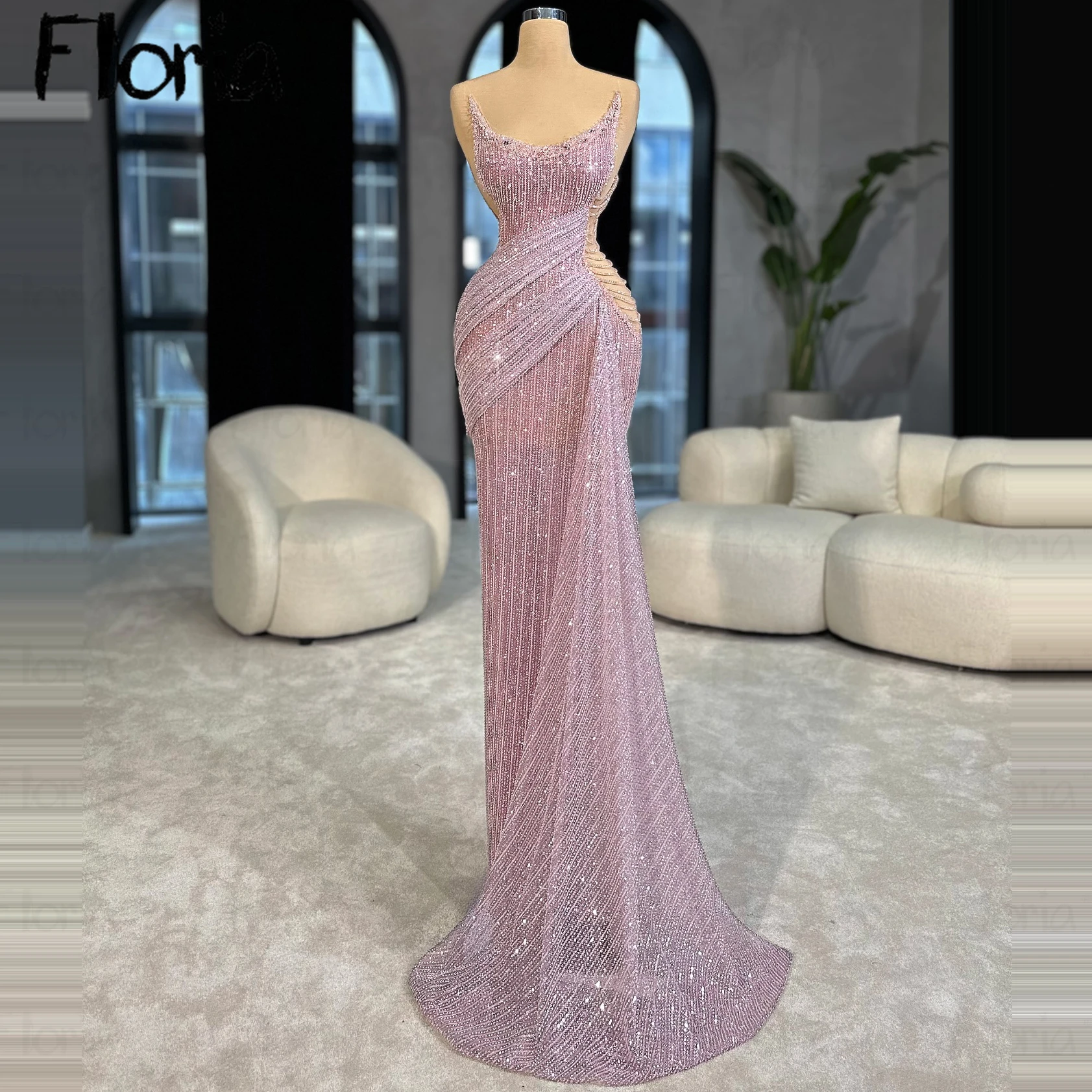 Floria Pink One-Shoulder Overskirt 2025 Beaded Formal Occasion Evening Dresses Gowns For Party Customized فساتبن سهرة فاخرة