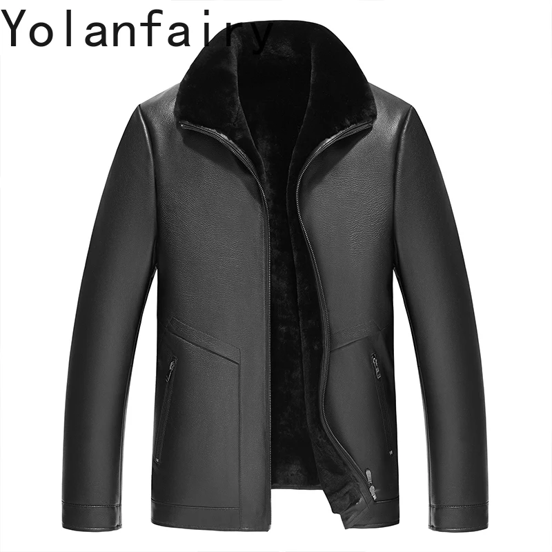 

YOLANFAORY, мужская куртка из 100% натуральной овчины, зима 202, теплое пальто с шерстяной подкладкой, мужские короткие меховые пальто, мужская верхняя одежда с лацканами