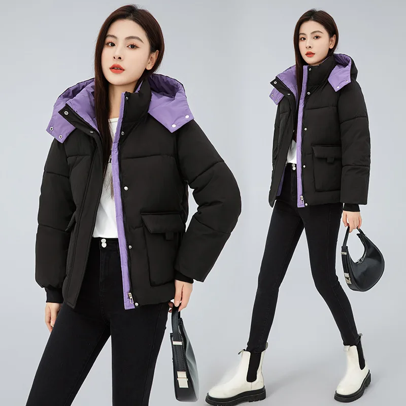 موضة مزيج اللون سترة سترة المرأة الشتاء سستة يصل مقنعين القطن وسادة مبطنة امرأة رشاقته الدفء سترات السيدات #4