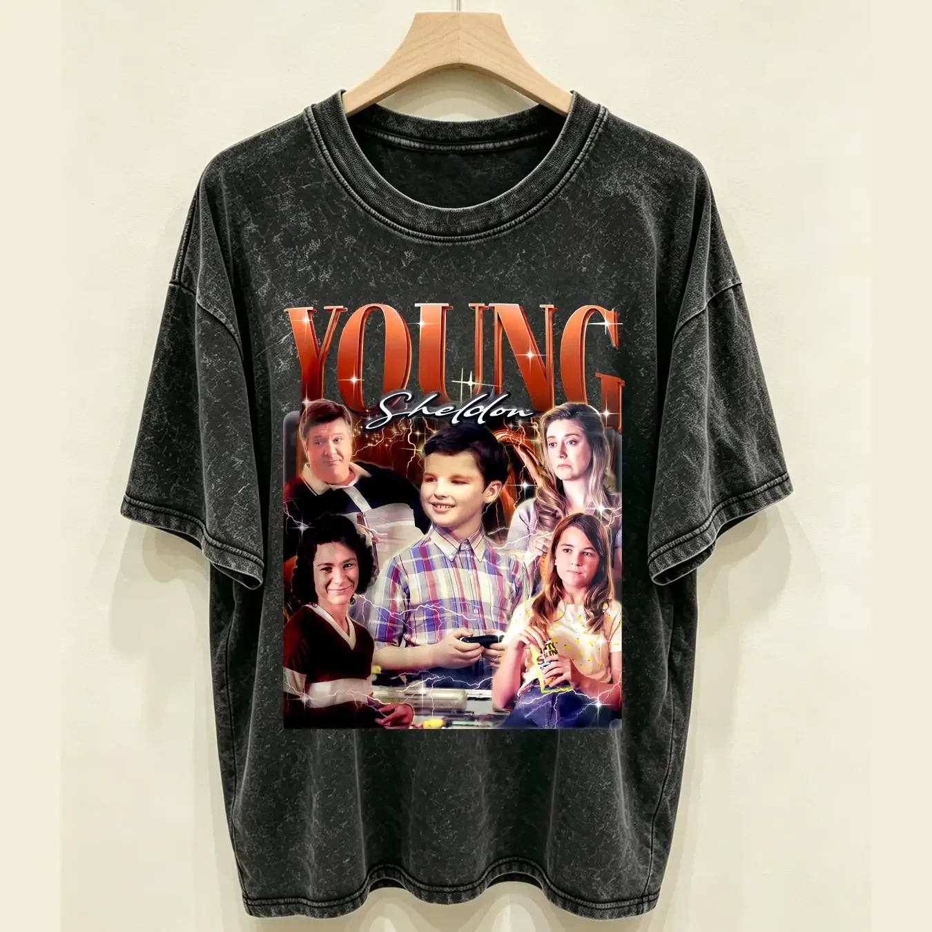 washed T Shirt YOUNG SHELDON Homage Vintage Fan long or short sleeves vintage Washed Versatile fashion graphic homme Soft