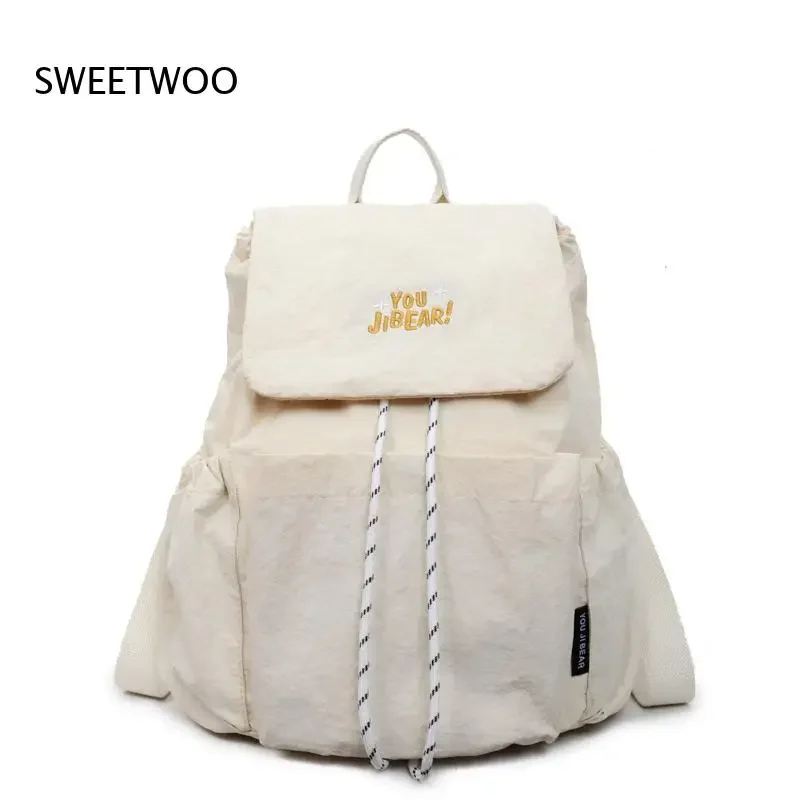 2026 New Casual Lightweight Backpack with Letter Embroidery Drawstring Closure and Side Pockets for Students and Daily Use