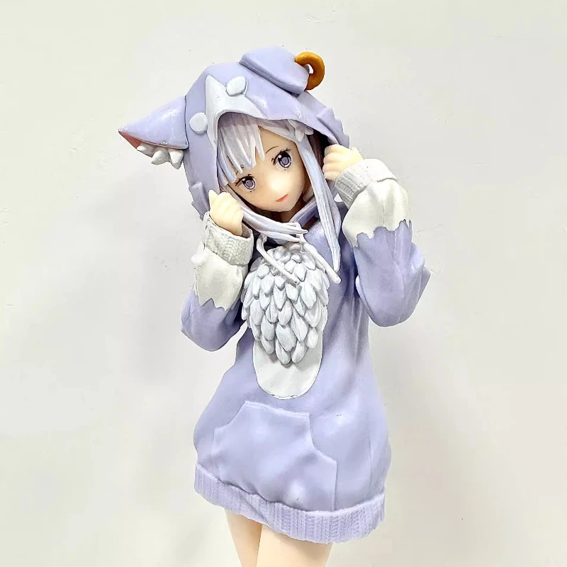 6pcs Anime Re:Zero Rem Ram Emilia Cute Girl Action Figure 20cm Puck Cosplay Hoodie Doll Collect Model Toy Desktop Decor Boy Gift view 5
