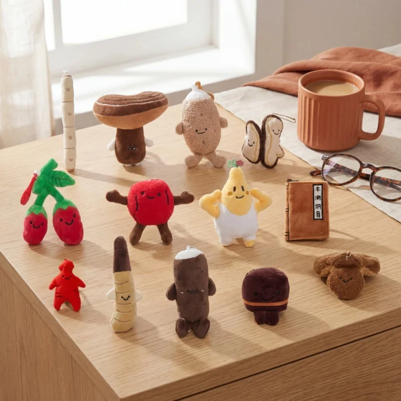 Cute Chinese Herbal Medicine Plush Doll Keychain Funny Expression Medicinal Material Stuffed Pendant Soft Mini Plush Bag Ornamen