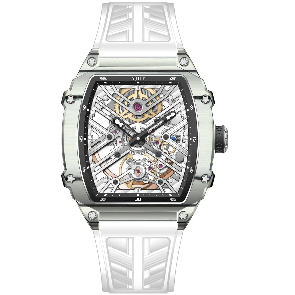 ساعات أوتوماتيكية من AJUT للرجال بحركة ميكانيكية من ألياف الكربون ساعة هيكل عظمي للرجال فاخرة عالية الجودة 0519