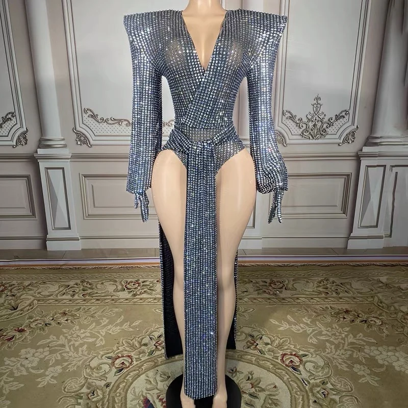Vestido de noche con diamantes de imitación ostentosos para mujer, vestido de fiesta para celebración, vestidos de Festival, Bar, club nocturno, disfraz de Gogo, traje de escenario XS9554