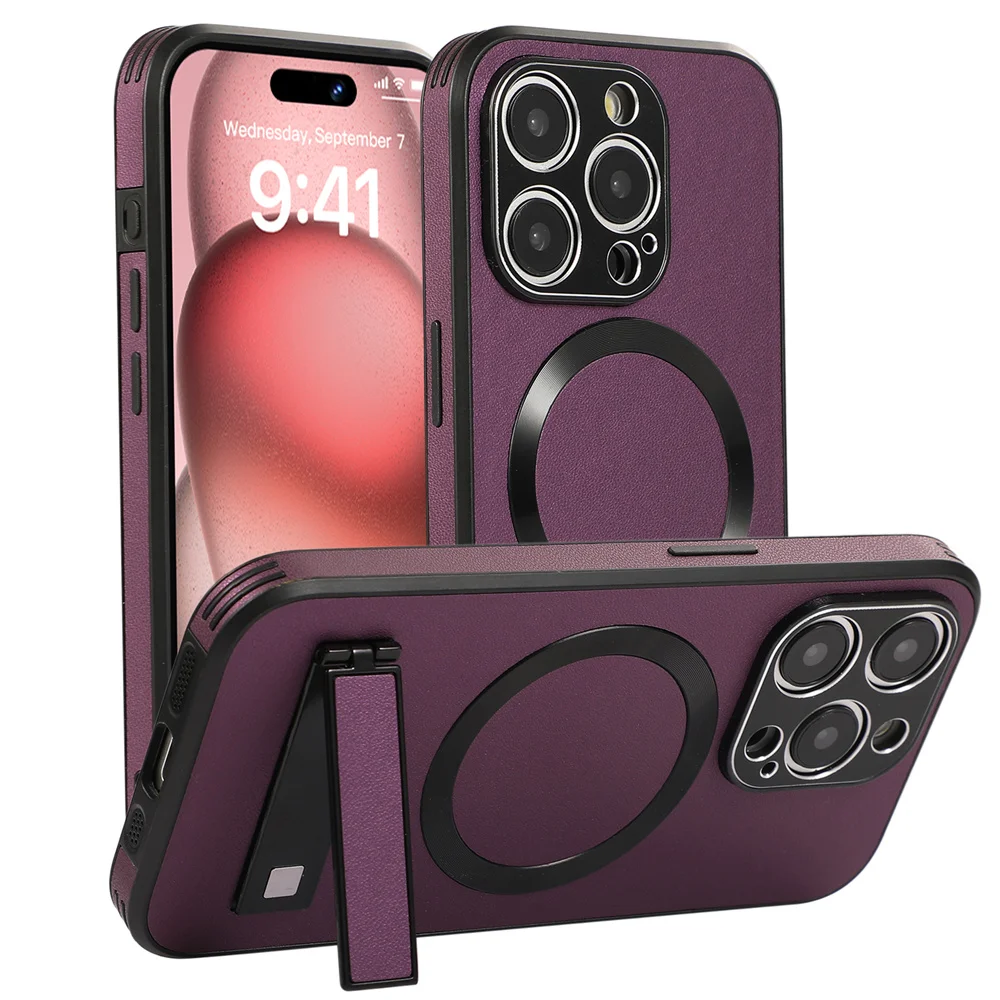 Luxuriöse magnetische Lederhülle mit Ständer für iPhone 18 17 16 15 14 11 12 13 Pro Max, kabelloses Laden für Magsafe, stoßfeste Abdeckung – Detail 14