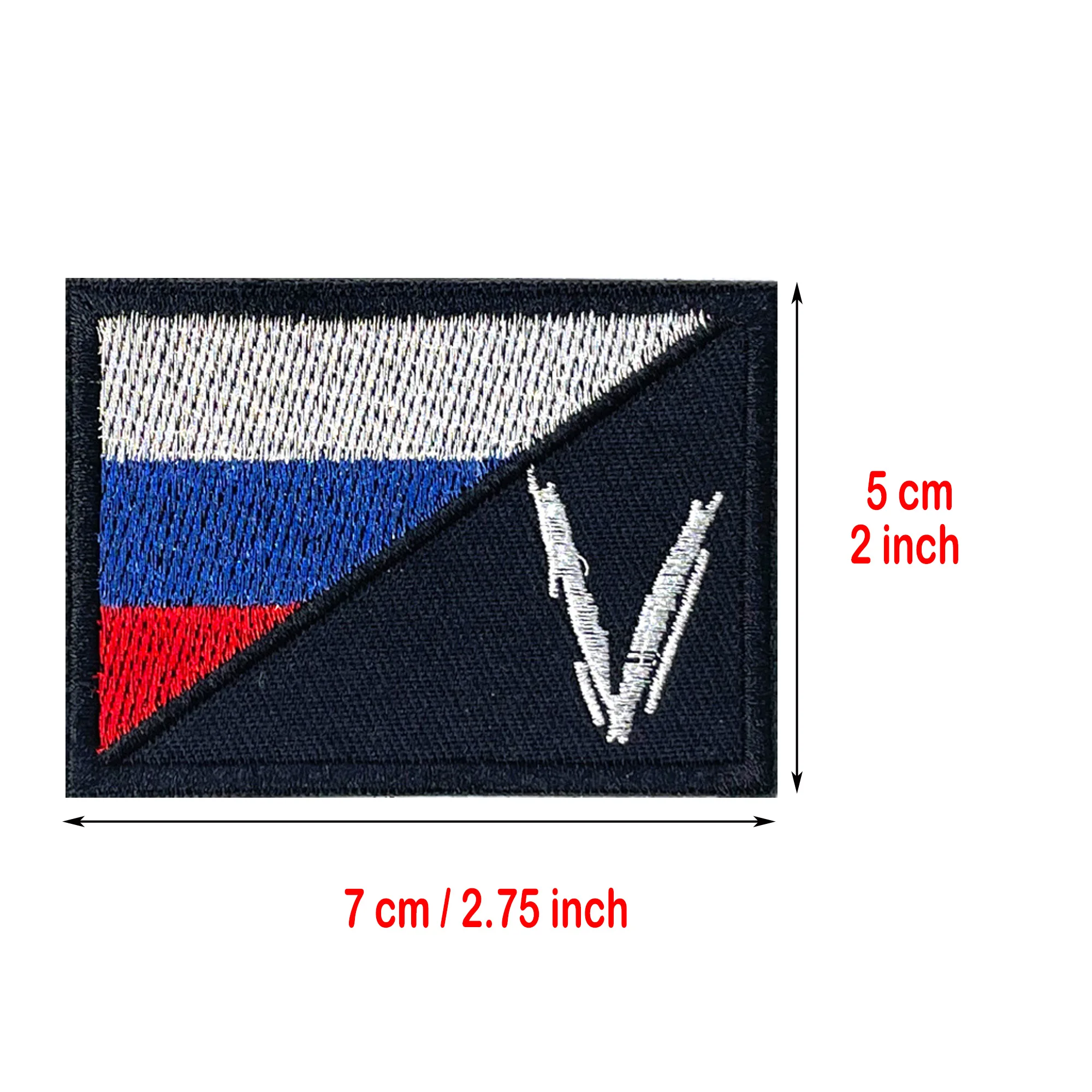 Russian Flag Hook and Loop Embroidered Patch, V Patch, Armband Patch, Tactical Appliques for Garments, Bags, Shoe, 1Pc