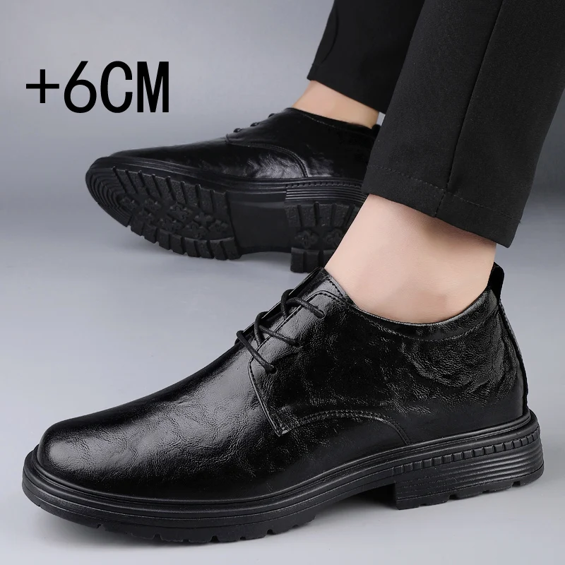 Genuine Leather Mens Height Increasing Business Leather Shoes Casual Elevator Shoes An Internal Height Increase of 6cm Footwear
