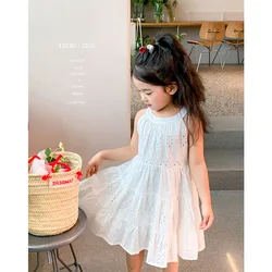 Summer Toddler Girl Dress Sleeveless Cotton Kids Casual White Dress Solid Slip Dresses for Girls Fashion Girls Clothing