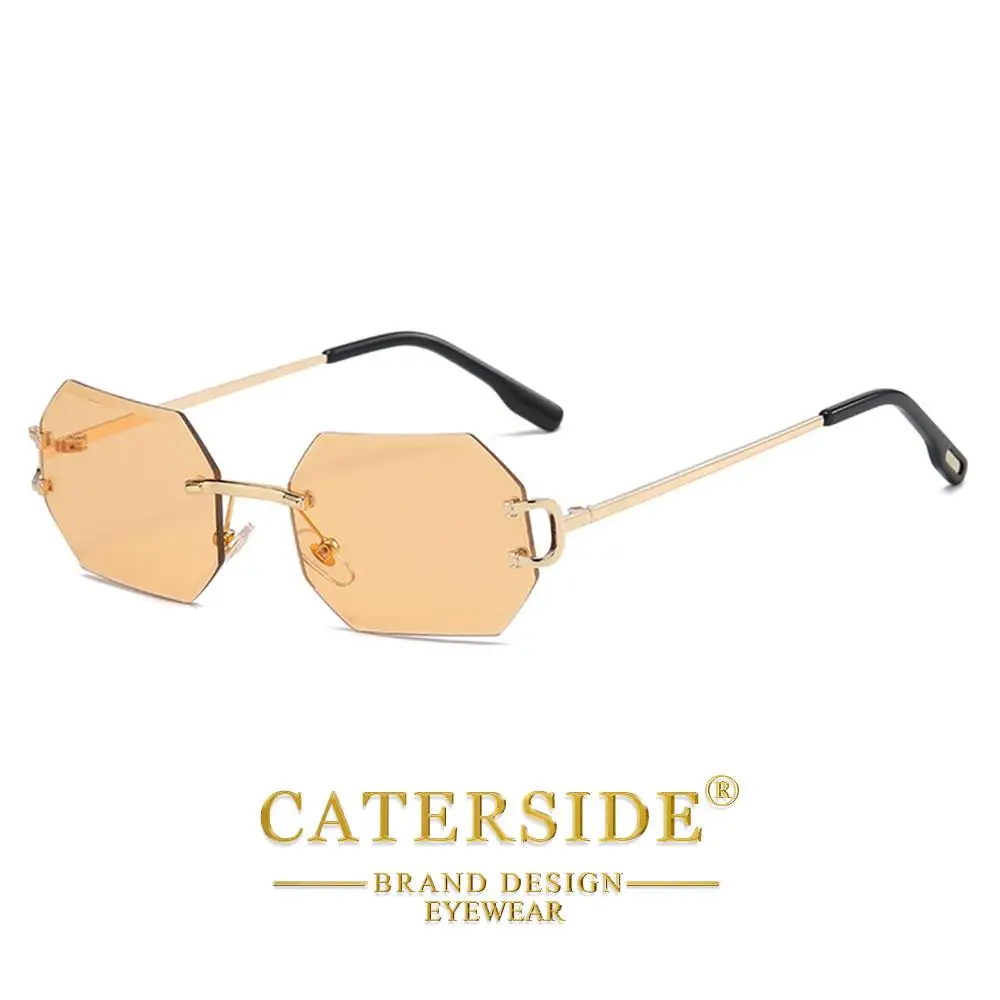 CATERSIDE Herren-Sonnenbrille ohne Rahmen, hochwertige polygonale Sonnenbrille aus Metall, Damen-Sonnenbrille für Outdoor-Reisen, Strand, Sommer, UV400 – Detail 5