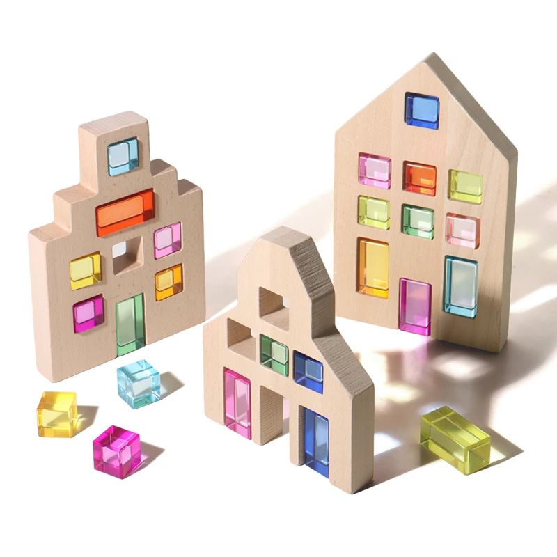 High Quality Wooden Acrylic Light-Transmitting Building Blocks  Educational Toy Stimulate Kids Imagination