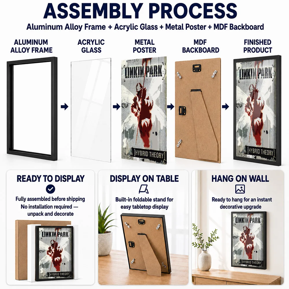Linkin Hybrid Theory Album Framed Metal Poster Personalized Photo Collector Sleeve Style Wall Art For Music Room Birthday Gift