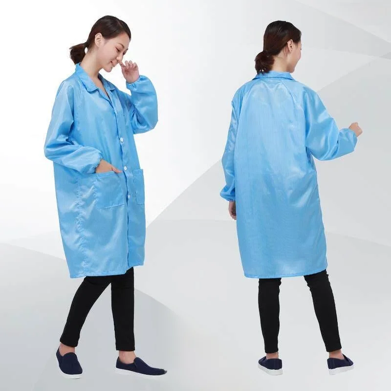 Blue White Long Static Dissipation Workwear Dustproof Food Grade Lab Coat Unisex Adult Indoor Protective Clothing All Seasons