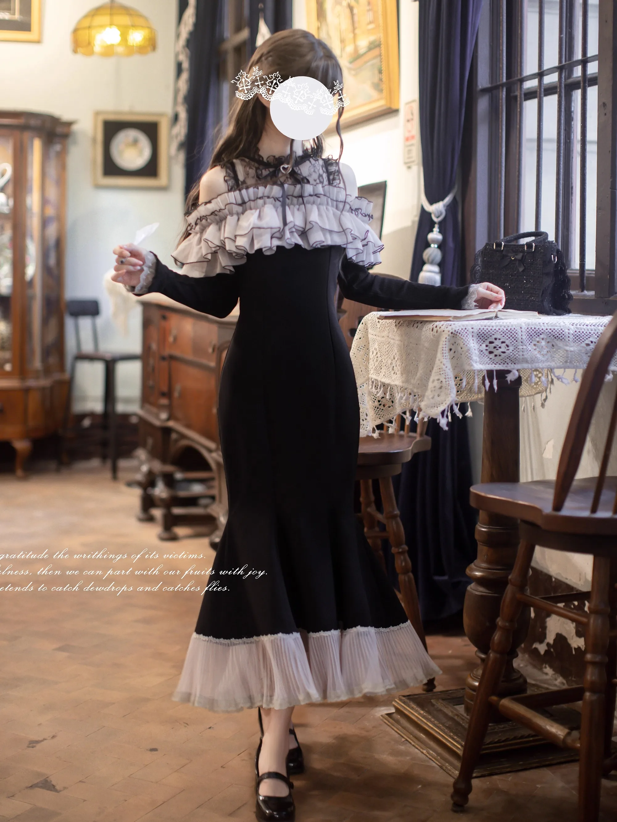 Japonês rojita estilo sc mina série rosa e preto vestidos babados em camadas borda de orelha de madeira vestido sereia lolita kawaii roupas