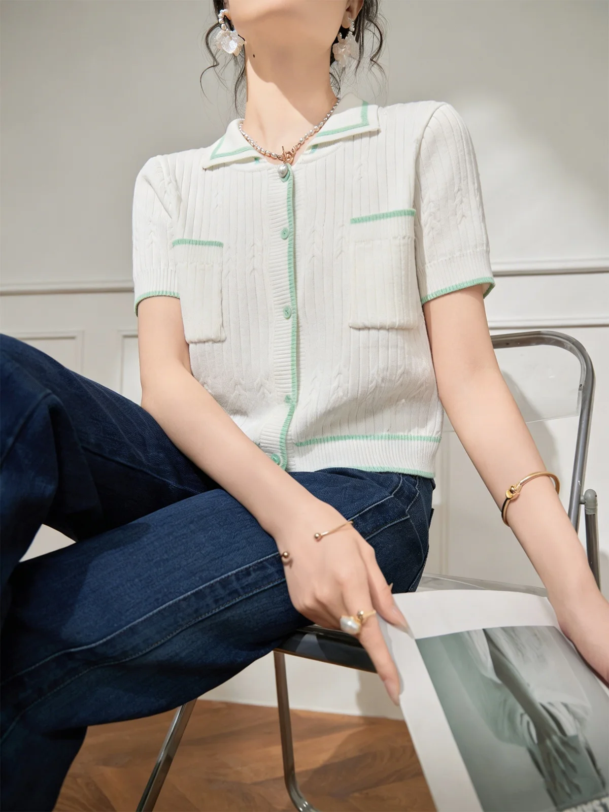 

Lulu Fashion Versatile Knitted Short Sleeve Women's Top 2026 Summer Anti-Aging Small Size Short Style Ladies' Premium Clothing