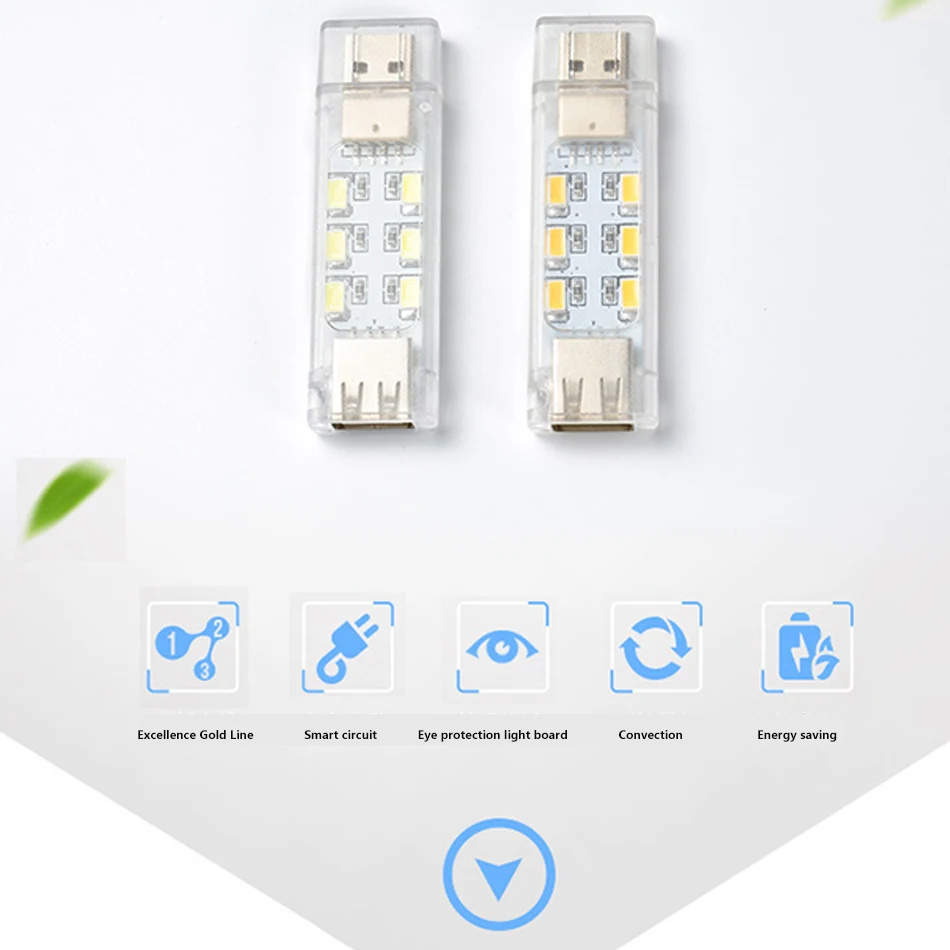 12LED Double-sided Luminous Night Light Portable Power Bank Computer Room Bedroom Reading Book Lamp Lighting Mini Emergency Lamp