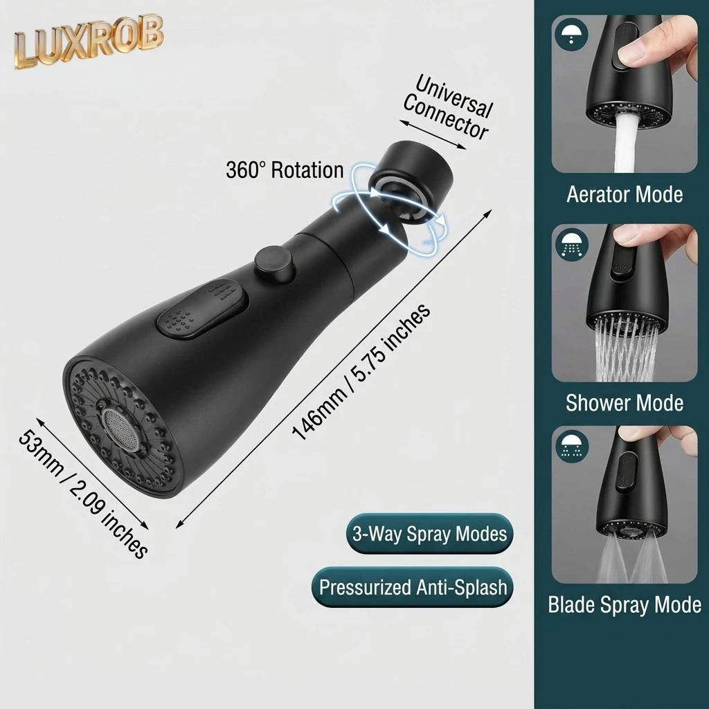 

Convenient Household 3 in1 Pull Out Faucet Spray Head, Leakproof 360° Rotatable Sink Tap Replacement for Home Kitchen Bathroom