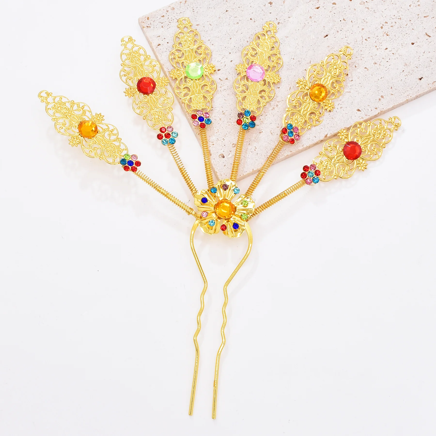 جديد سبائك ذهبية ليف كريستال زهرة دبوس الشعر إكسسوارات الشعر للنساء تايلاند العرقية الرقص الطرف الديكور أغطية الرأس مجوهرات #5