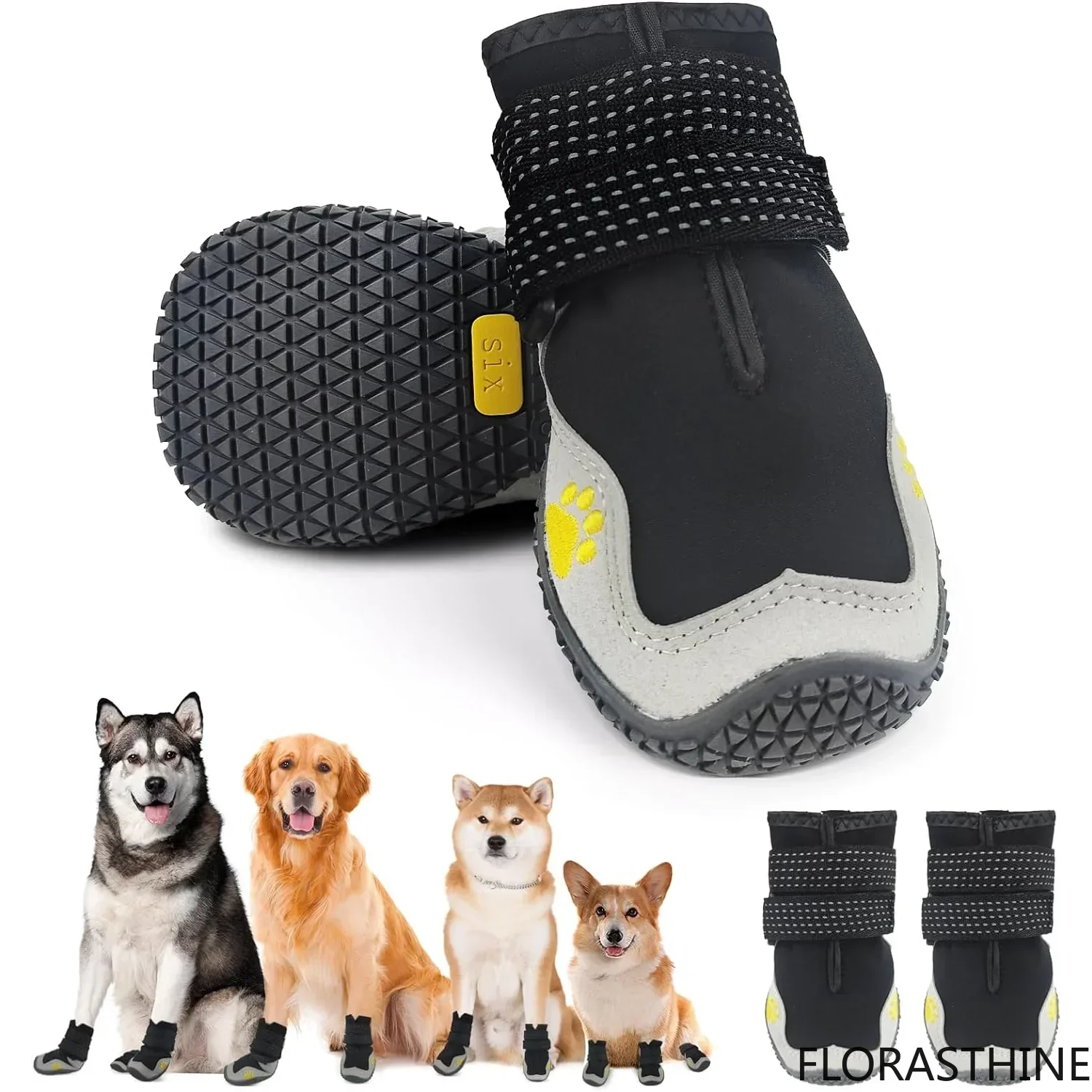 4pcs /set Waterproof Outdoor Dog Boots Shoes Hot Pavement Winter Warm Puppy Pet Shoes Breathable Hiking Elastic Non-slip Soles