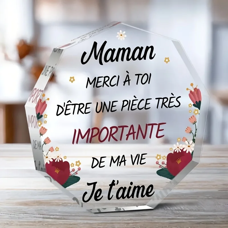 1 plaque d'appréciation en acrylique pour la fête des mères - Cadeau de célébration polyvalent pour maman - Gravée avec un message sincère