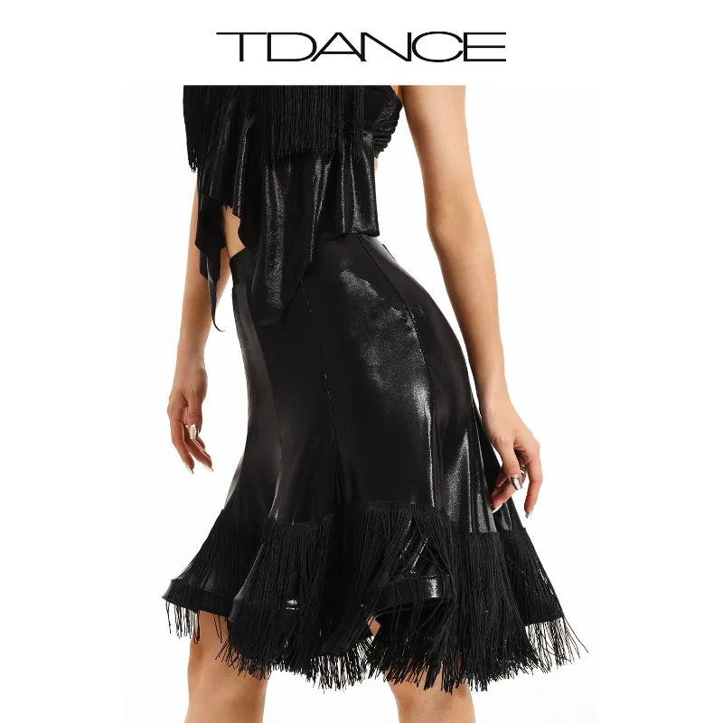 

Женское платье для латинских танцев TDANCE по индивидуальному заказу [половинная юбка с кисточками в виде рыбьей кости] Ослепительная полуюбка для практики танцев, универсальная GL-32