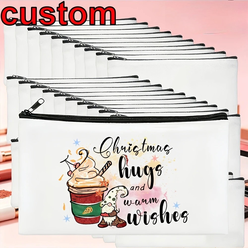 Personalized Custom Logo Color Print Canvas Zipper Pouch Pencil Case Makeup Toiletry Bag Christmas Wedding Party Gift