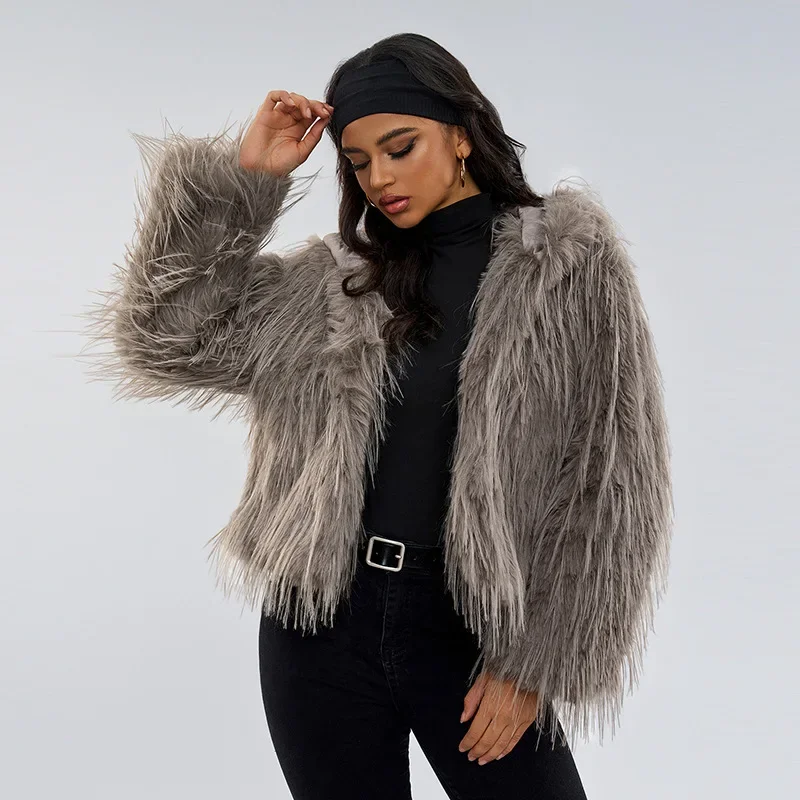 Fashion Warm Fringed Fur Imitation Fur Jacket Women\'s Urban Trend Hooded Fur Coat for Women