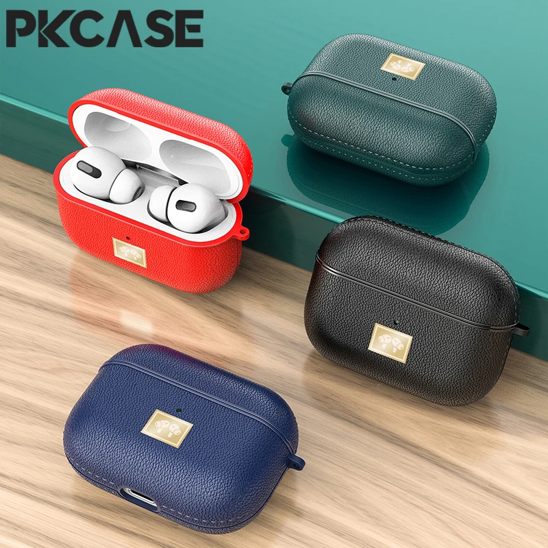 

PKCASE Lychee Leather Shockproof Earphone Case For Airpods 1 2 3 Keychain Bluetooth Wireless Headphone Cover For Airpods Pro 2