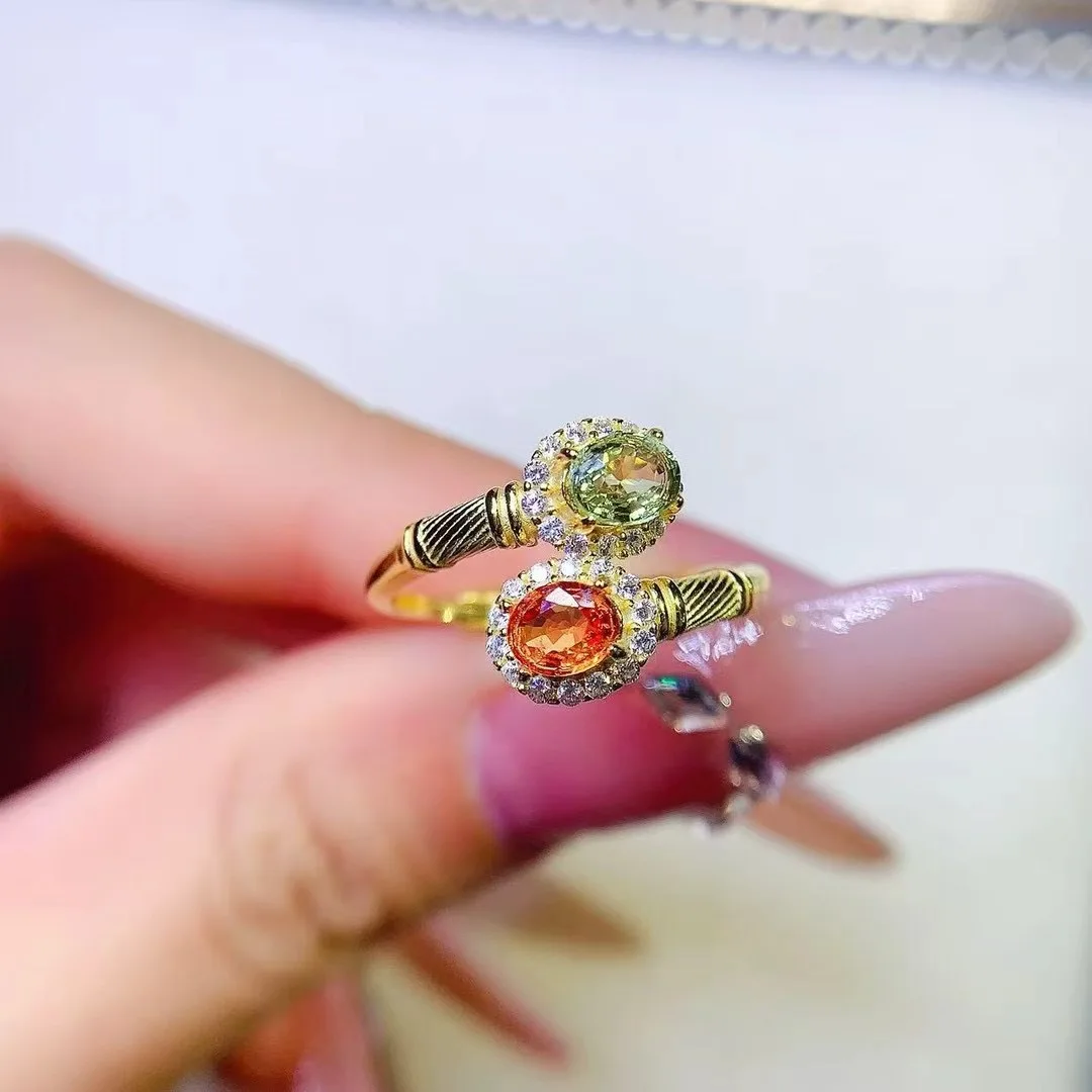 

KJJEAXCMY High End Women's Ring Natural Colored Sapphire S925 Silver with Electroplating Boasting High Clarity Full Brilliance