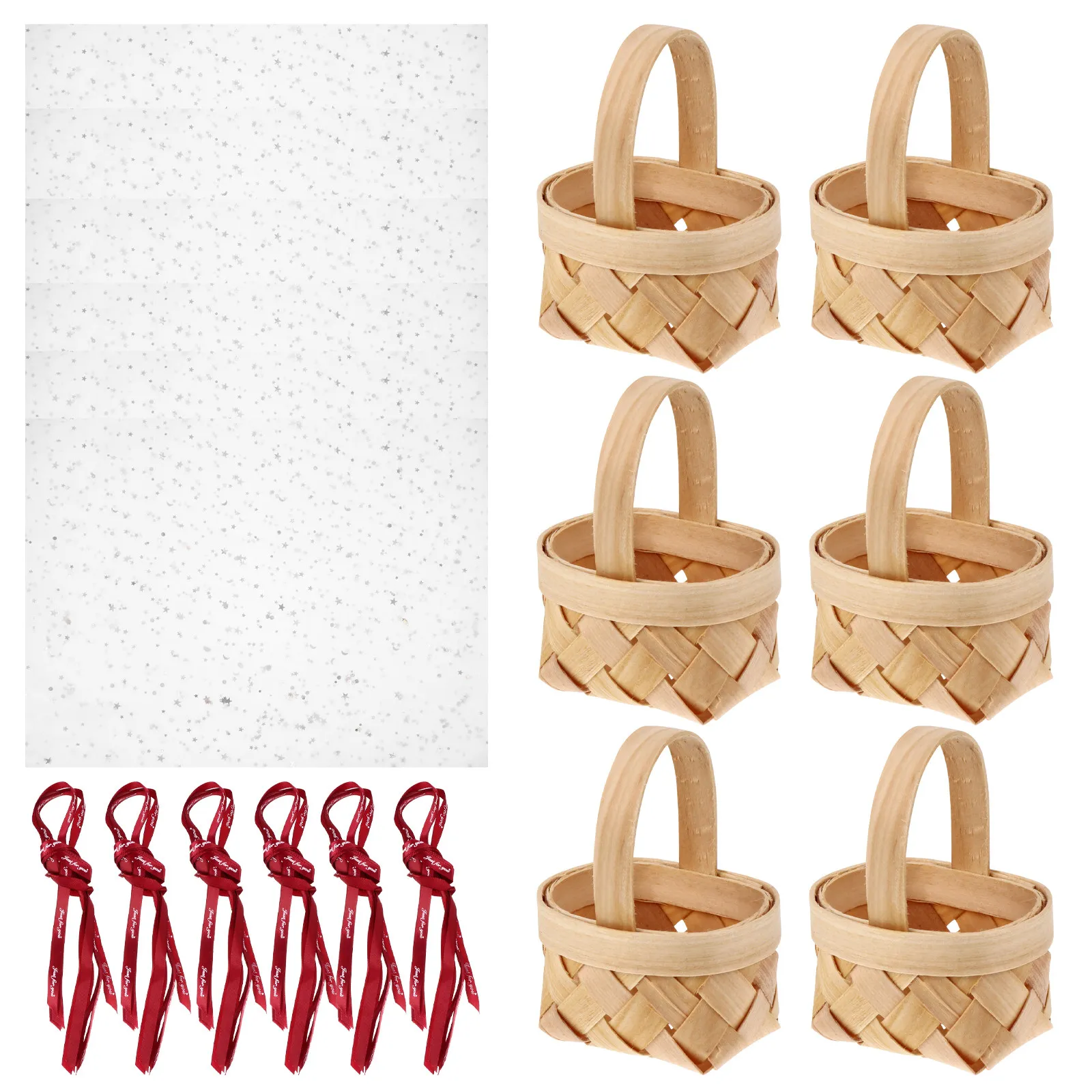 Juego de 6 mini cestas de dulces elegantes, portátiles, tejidas, para bodas, para dulces, chocolates, galletas, almacenamiento de regalos, no tóxicas