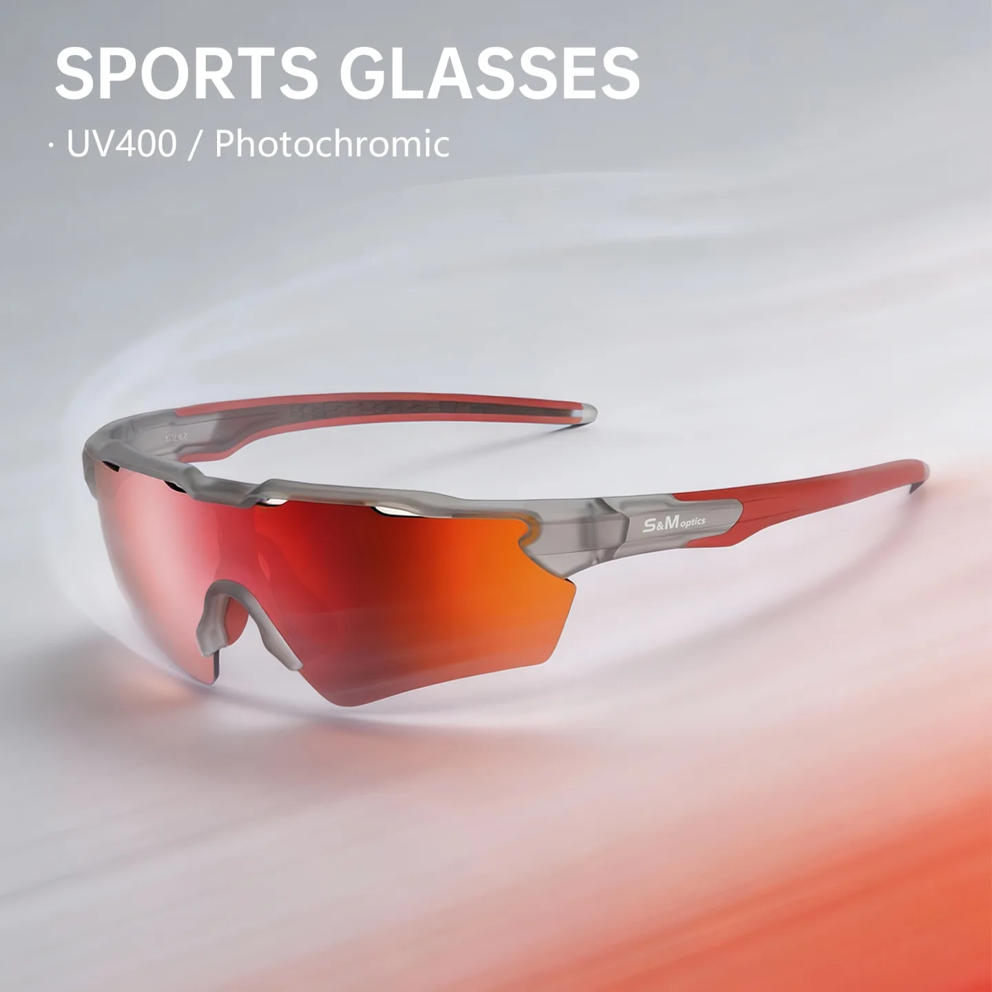 S&M Optics TR90 Photochromic Sports Sunglasses UV400 Lightweight Cycling Running Hiking Tennis 8 Colors Unisex