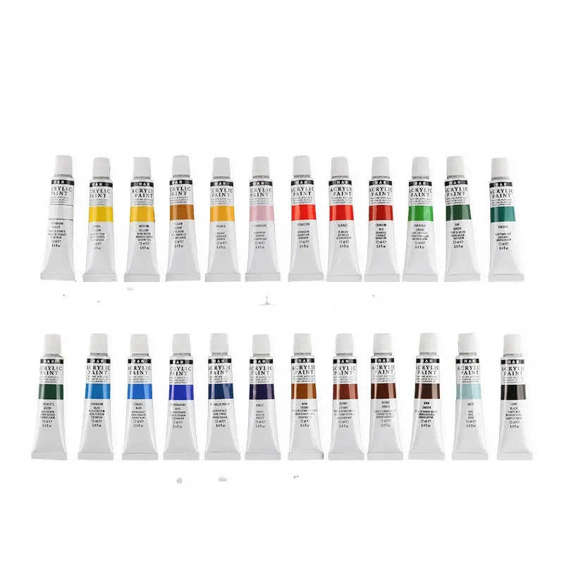 24 Colors Acrylic Paint Set 12ml Tubes Non‑Toxic Durable Pigment DIY Draw Wall Painting Art Supplies Artists School Hand Crafts