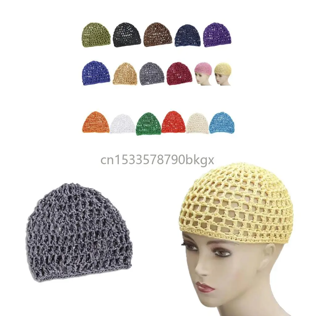 

Simple Crochet Hair Net Hollowed Design Skull Cap Openwork Brimless Soft Knit Hat For Daily Outfit Various Hair Styling J78E