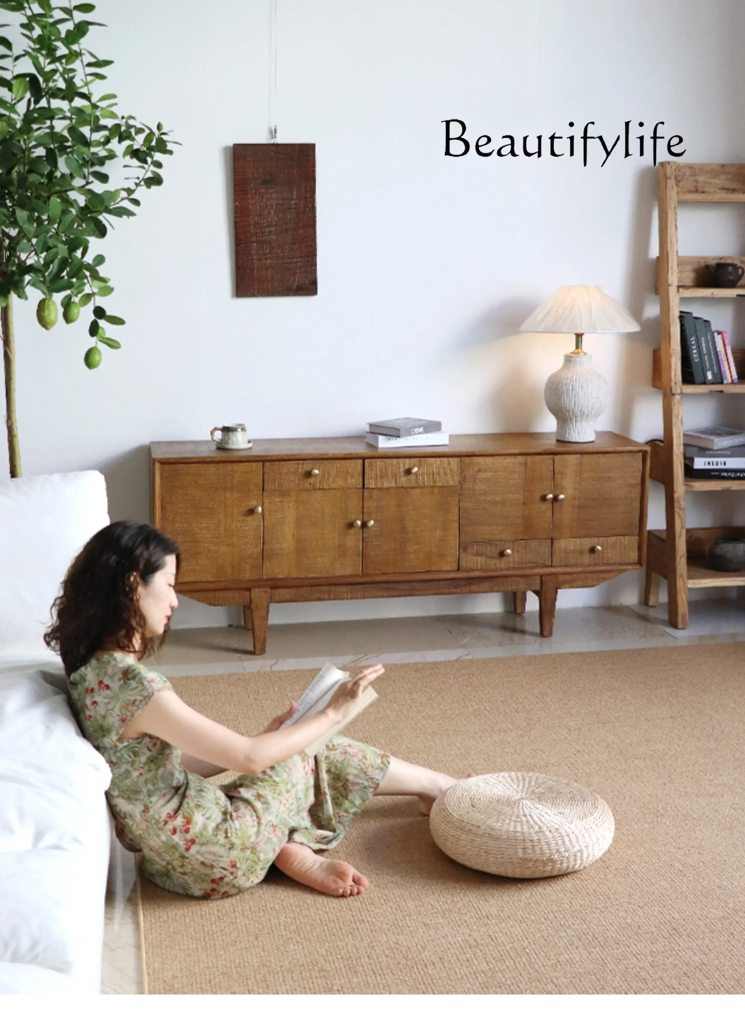 

BJ Medieval TV Cabinet, Living Room Solid Wood Storage Cabinet, Retro Japanese Dining Side Cabinet, Sofa Back Cabinet