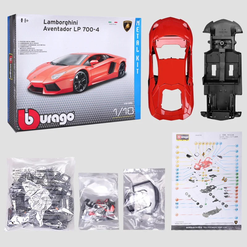 In Stock Bburago 1:18 Lamborghini Aventador Lp 700-4 Assembly Car Toys Alloy Miniature Diecast Model Toys Sports Car Kids Gift