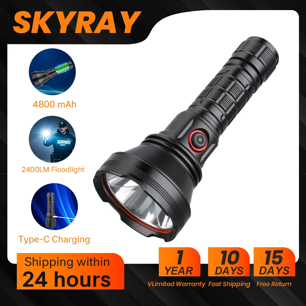 SKY RAY SP60 2400lumen Type-C Flashlight Long Range 900M 21700 4800mAh Tactical Torch Light For emergency rescue outdoor camping