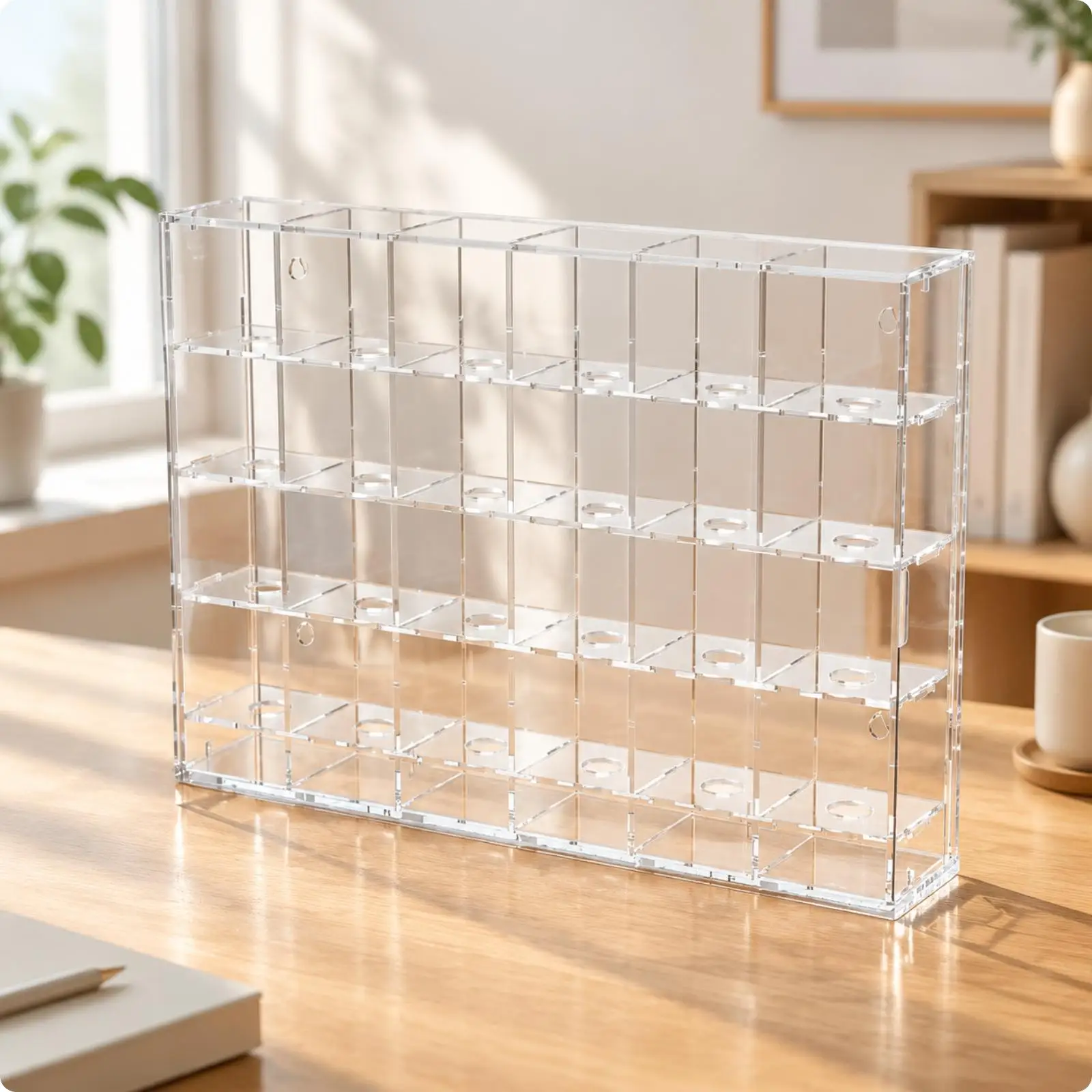 Acrylic Display Case with Door for Collectible Sports Balls Clear Freestanding Organizer with 60mm Compartments for Home Office