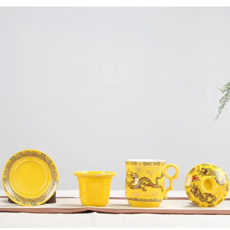 Jingdezhen Ceramic Tea Set Blue and White Porcelain Four-piece with Lid Filter Cup 340ml Chinese Dragon