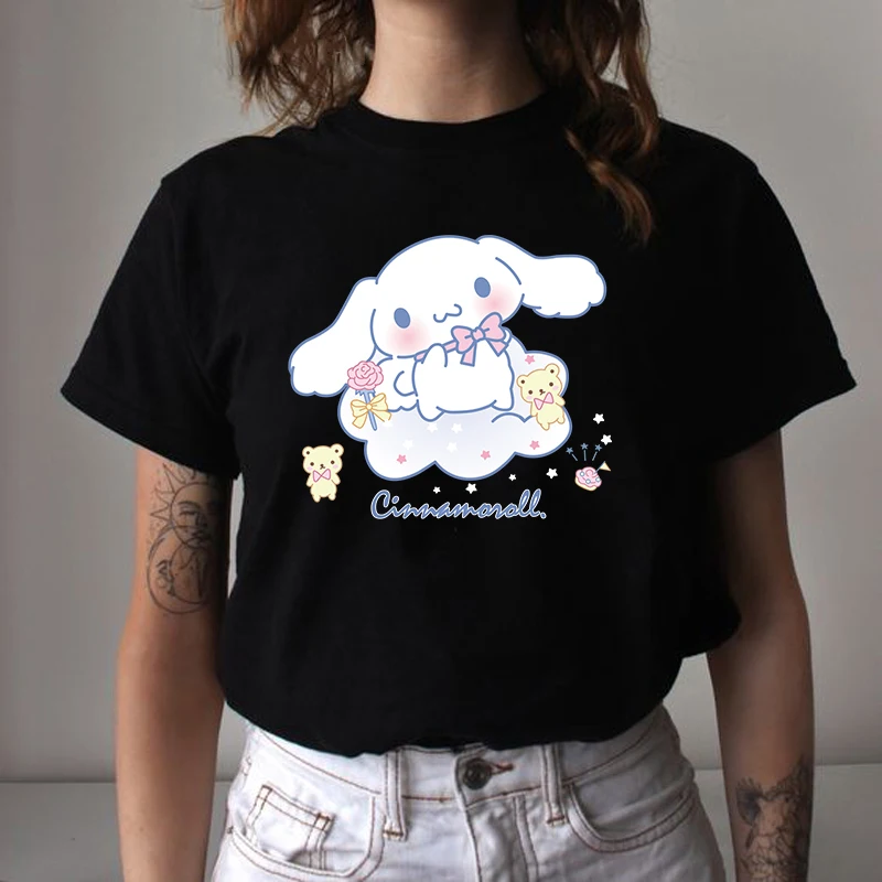 Kawaii Cinnamoroll  T Shirt Women T-shirt Sanrio Clothes Tshirt Short Sleeve Tops Tee Women Clothing Girls Clothes