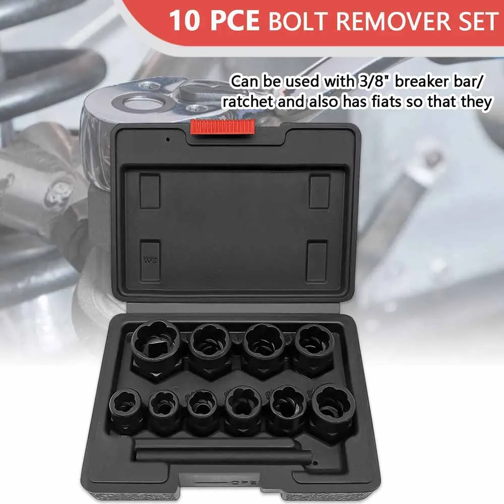 11Pcs Twist Socket Set Damaged Lug Nut Lock Remover Extractor Tool Metric 9mm To 19mm Car Repair Tools Kit with Black Case