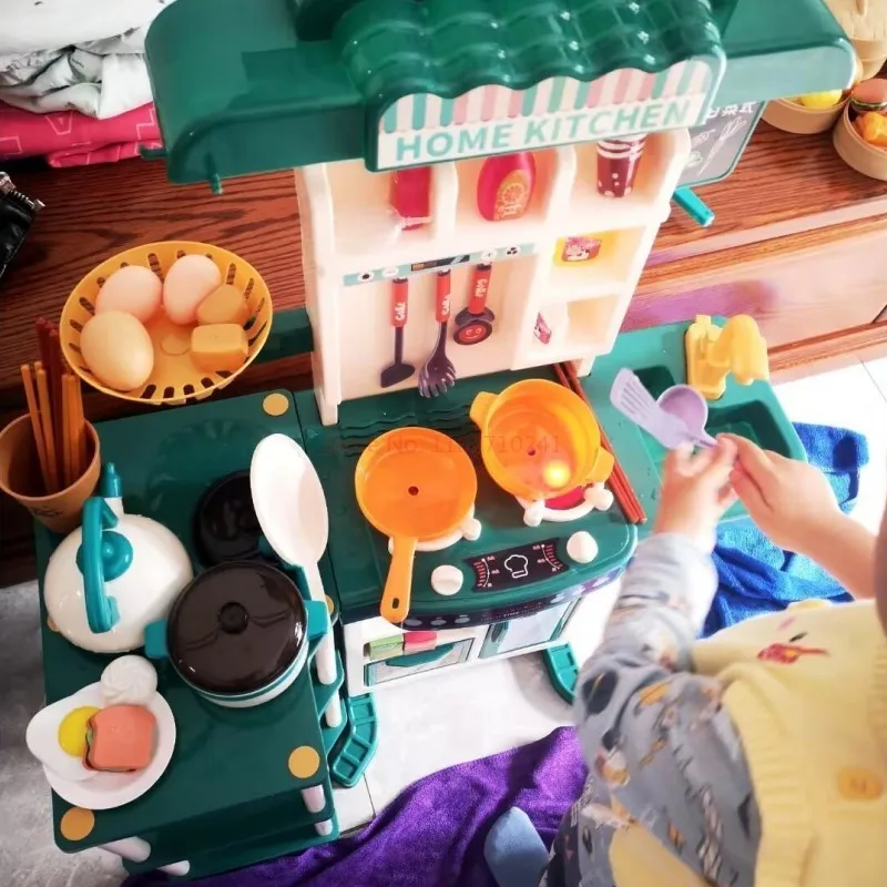 Juego de cocina de Casa de juegos para niños, cocina con pulverizador, minicomida para bebé, simulación de comedor, regalos de Navidad, juguetes de