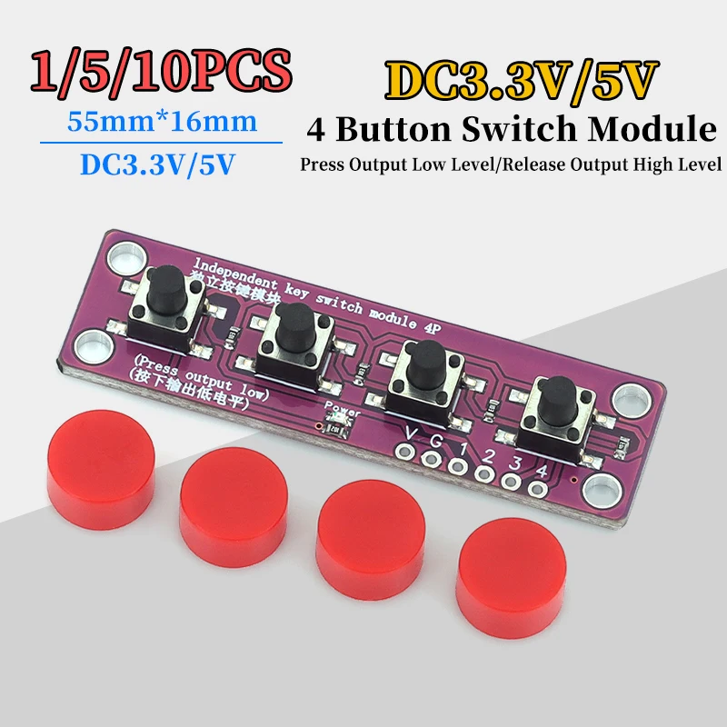 4Bits Independent Button Switch Module Compatible with Arduino Development Board Sensor Raspberry Pi 51 MCU