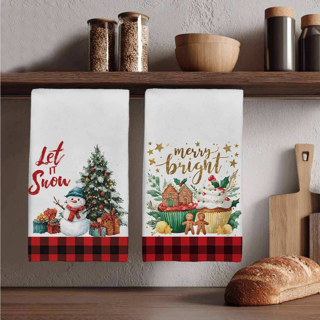 2PCS Christmas Snowman Gingerbread Man Kitchen Towels Dish Towel Dish Cloths Holiday for Kitchen Christmas Decoration 40x60cm