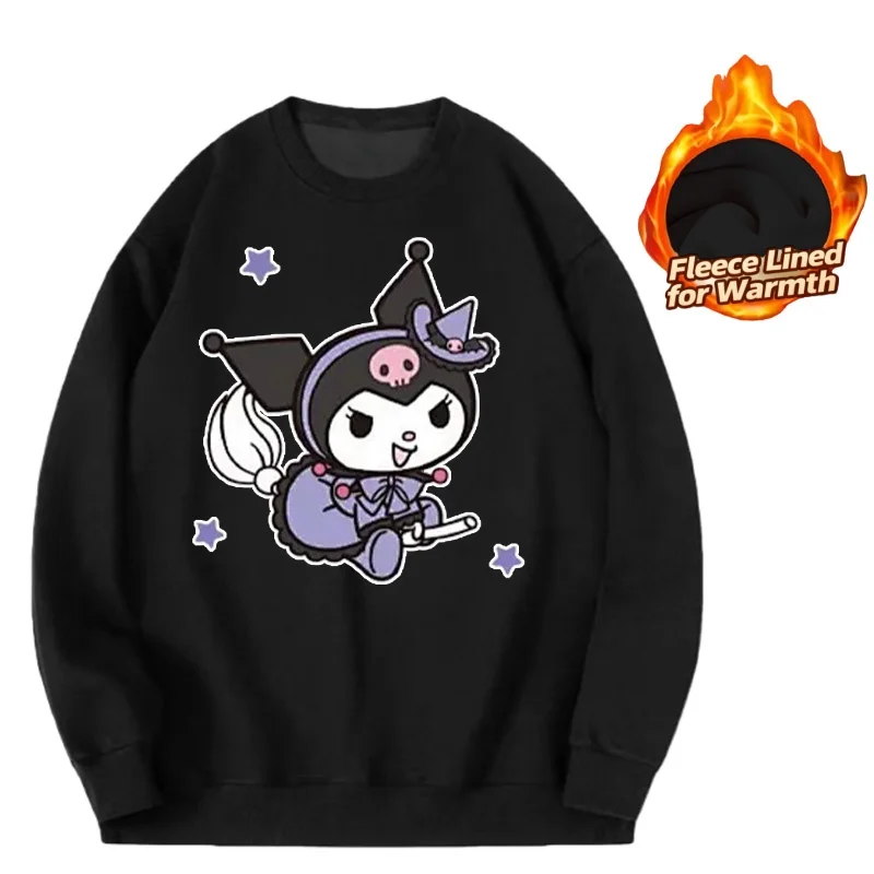 

Топ с длинными рукавами и круглым вырезом с принтом серии Sanrio, милая и теплая футболка с длинными рукавами и круглым вырезом на флисовой подкладке, 100% хлопок