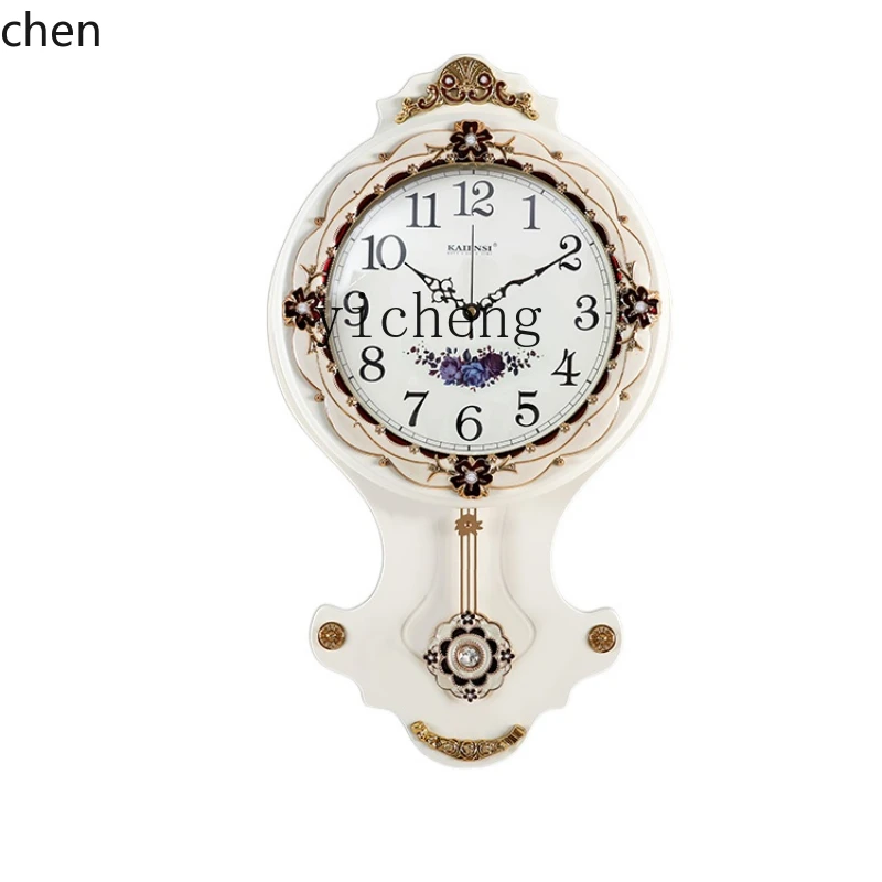 YFY   WhiteLight Luxury Wall Clock Living Room Fashion Simple Elegant European Style Clock Bedroom Noiseless Idyllic Wall