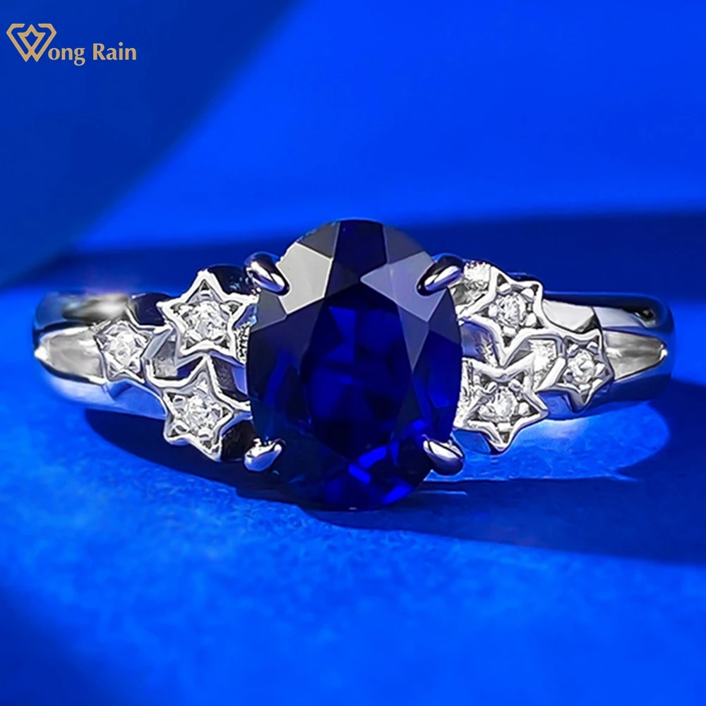

Wong Rain Classic 100% 925 Sterling Silver Oval Cut 6*8 MM Sapphire Gemstone Wedding Party Fine Jewelry Ring for Women Wholesale