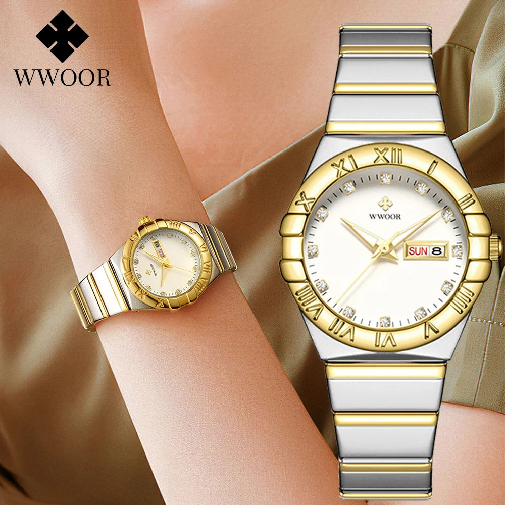 WWOOR Fashion Elegant Watch For Women Diamonds Small Watch Dress Luxury Ladies Quartz Wristwatches Female Clock Relogio Feminino