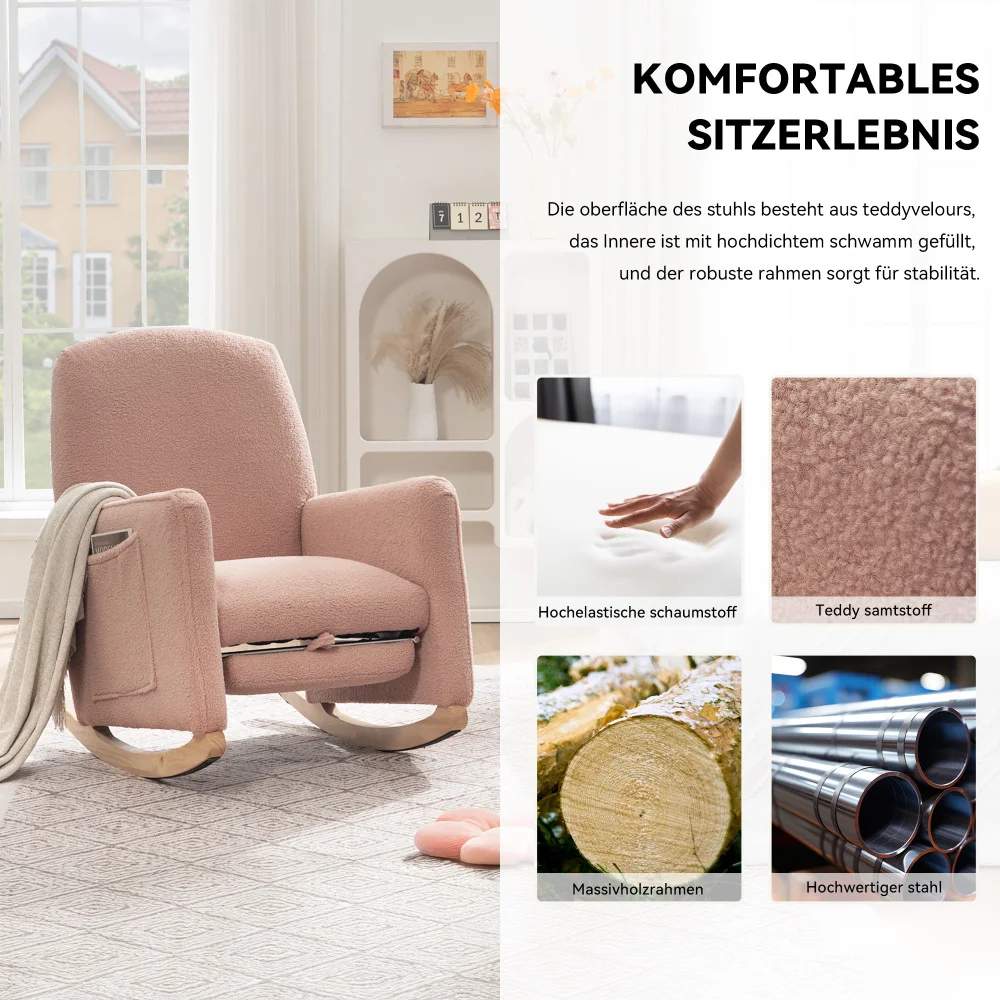 Schaukelstuhl mit Hocker, Sessel mit osmanischem Schaukelstuhl für den Innenbereich mit hoher Rückenlehne für das Wohnzimmer – Detail 3
